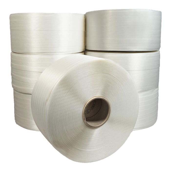 TECPLAST Pack 2 Rouleaux Feuillard Polyester Fil à Fil 19 Mm X 600 M + 250 Boucles OFFERTES – Résistance 550 Kg, Cerclage Palette, Colis, Charges Lourdes, Alternative Sûre Au Feuillard Acier