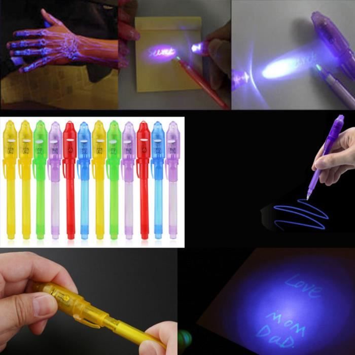 True Led Pen 24 Pcs 8 Colors Mixed Portable LED Pen Verification Invisable Ink Light ...