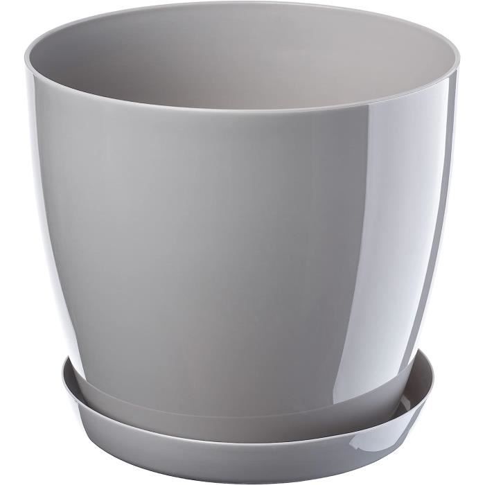 Pot De Fleur Avec Soucoupe Intégrée 20 Cm - Capacité 4,7L, Plastique Résistant, Beige, Pour Intérieur Et Extérieur - 5