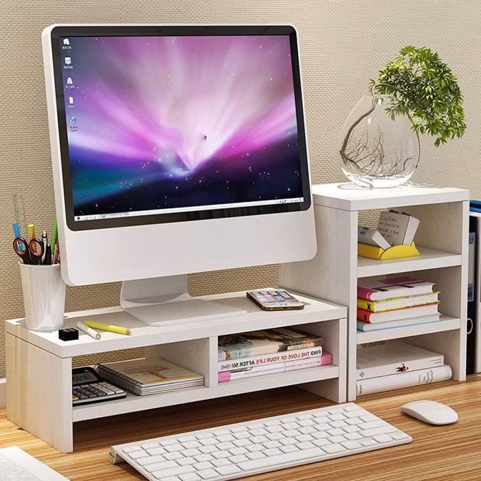 Support Écran Réglable ETHU Avec Tiroir - 3 Hauteurs - Bureau Ergonomique - Pour Moniteur PC