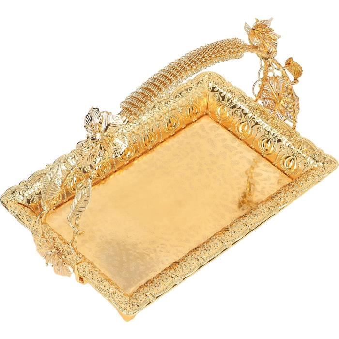 Plateau De Service Turc Doré Ovale - Métal Doré Motif Relief Rétro | Pour Café, Thé, Événements, Décoration Maison