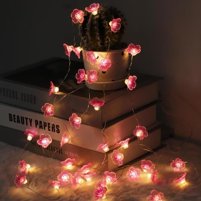 Guirlande lumineuse de fleurs de cerisier à énergie solaire avec 50 LED