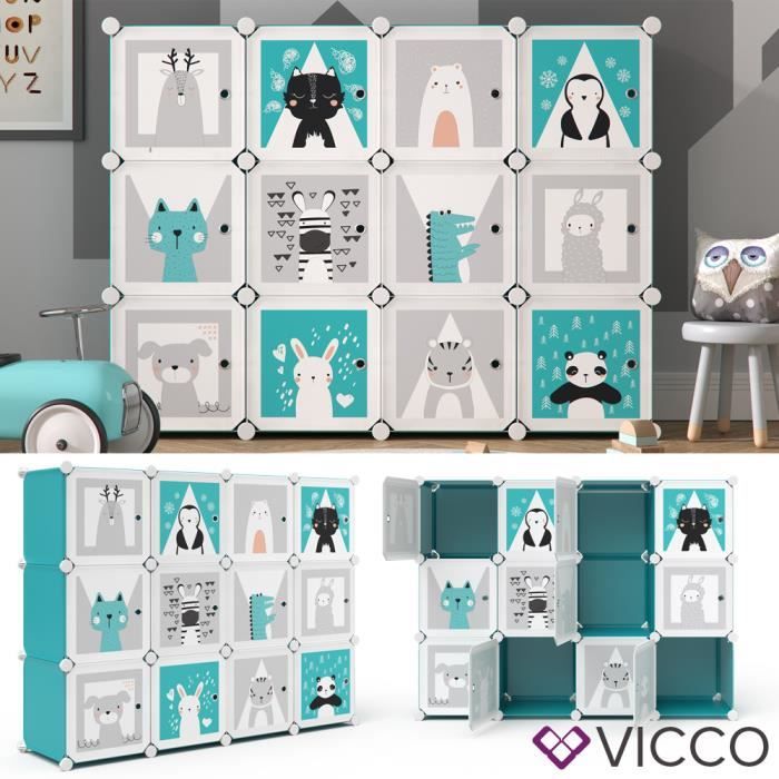 Armoire-penderie pour enfant Vicco, étagère DIY modulable, 12 compartiments, tringle, étagère emboîtable