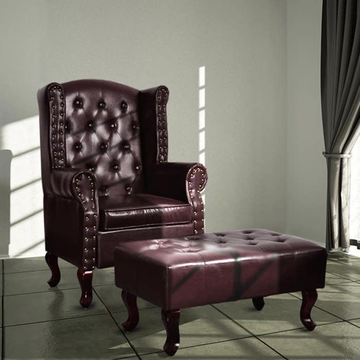 vidaXL Fauteuil Repose-pied Cuir Artificiel Marron Foncé Salon Canapé Chaise 60784