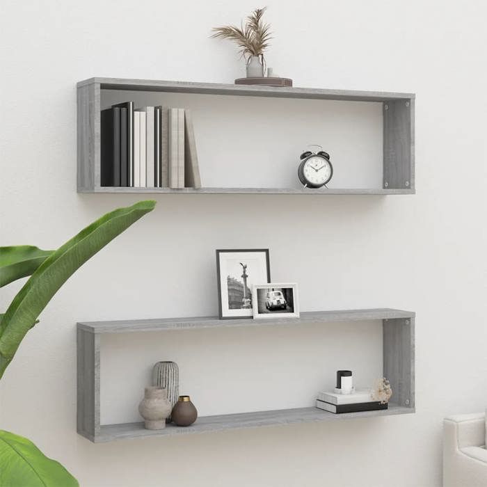 vidaXL Étagères murales cube 2 pcs Sonoma gris 100x15x30 cm Bois 815909