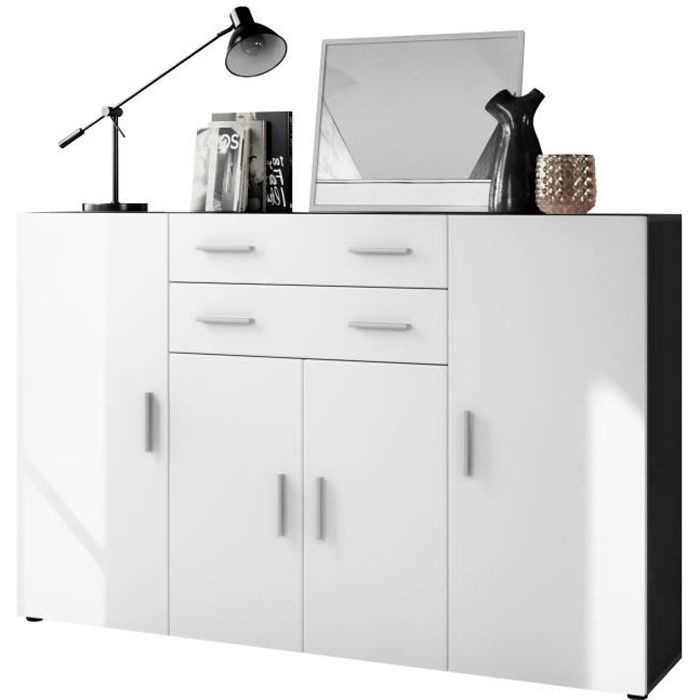 Vladon Le Buffet Haut Aron bahut avec 2 tiroirs et 4 Portes avec Un Total de 8 Compartiments derrière, Anthracite Mat/Noir Mat (166,5 x 106,5 x 35 cm) : Vladon