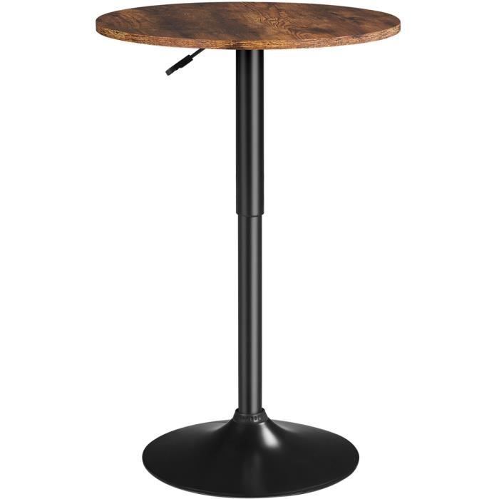 yaheetech table de bar ronde table haute cuisine mange-debout plateau en bois mdf réglable en hauteur pivotante à 360°brun rustique