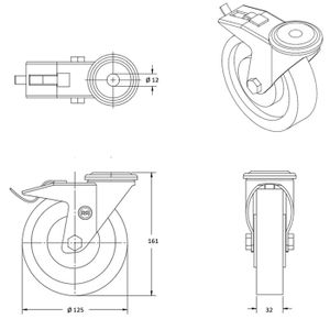 Roulettes Pivotantes Silencieuses Avec Frein M8 - Lot 4 (2 Avec Freins + 2 Sans) Pour Charges Lourdes 120kg