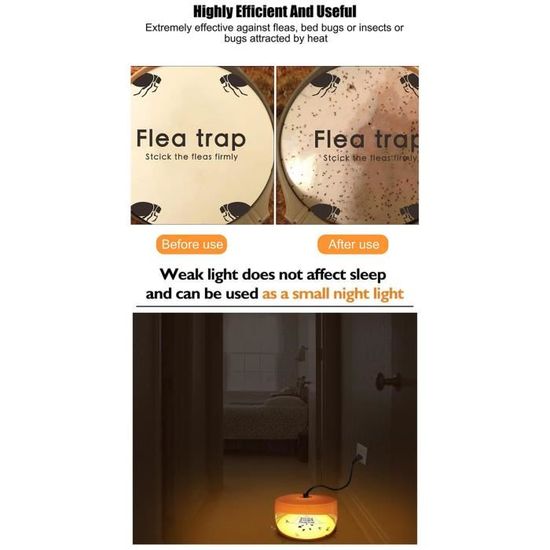 HIULLEN Lot De 2 Pièges à Puces Lampe LED – 4 Plaques Collantes – Piégeage Non Toxique Pour Maison & Animaux