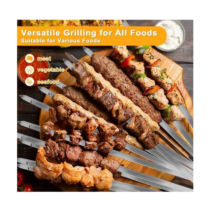 Lot de 10 brochettes de barbecue 41 cm avec design poussoir