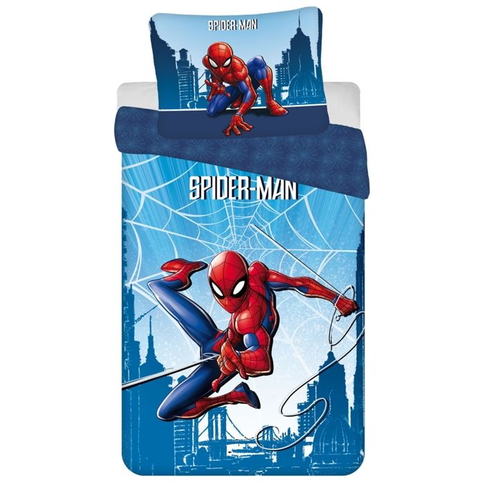 Biancheria Da Letto Spider-Man Marvel, 2 Pezzi 140x200+60x80 Cm, 100% Cotone, Doppia Faccia Con Cerniera