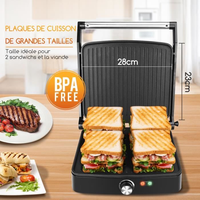 Aigostar Calore - Gril Barbecue Multifonction 1800W, Presse Panini Et Sandwich, Plaques Antiadhérantes, Ouverture 180°