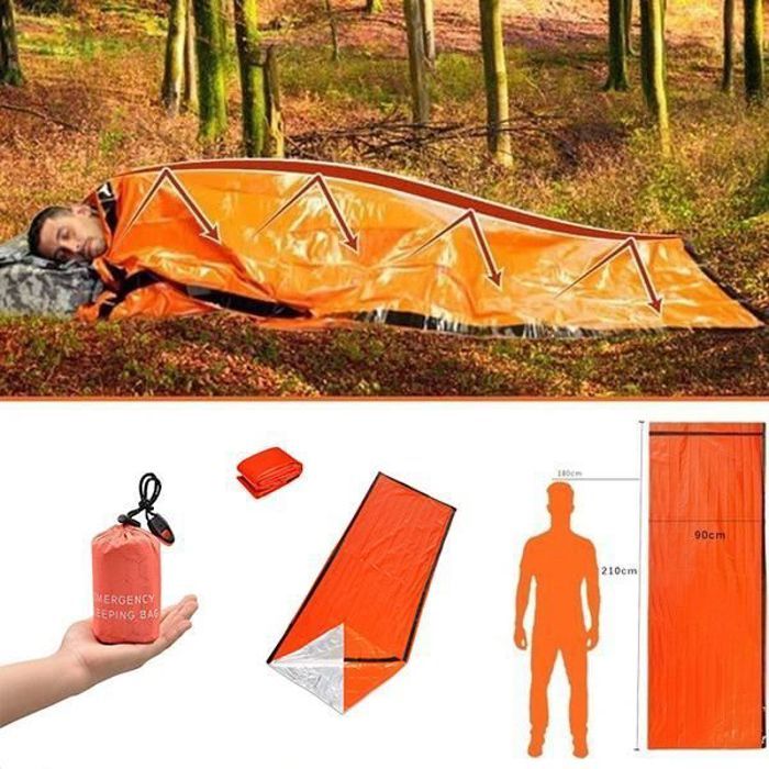 Sac De Couchage De Survie En Film Aluminium - Portable, Réfléchissant - 200x90 Cm - Pour Camping, Randonnée, Urgence - 12