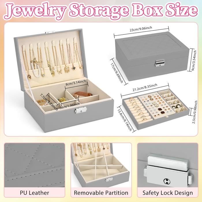 Adorable coffre à bijoux en cuir 3 étages 2 tiroirs avec clé | Kaufen Adorable coffre à bijoux en cuir 3 étages 2 tiroirs avec clé | Kaufen