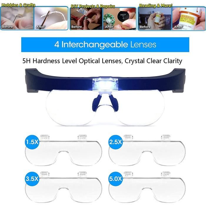 Lunette Loupe Grossissante LED Eclairante Rechargeable Loupe de