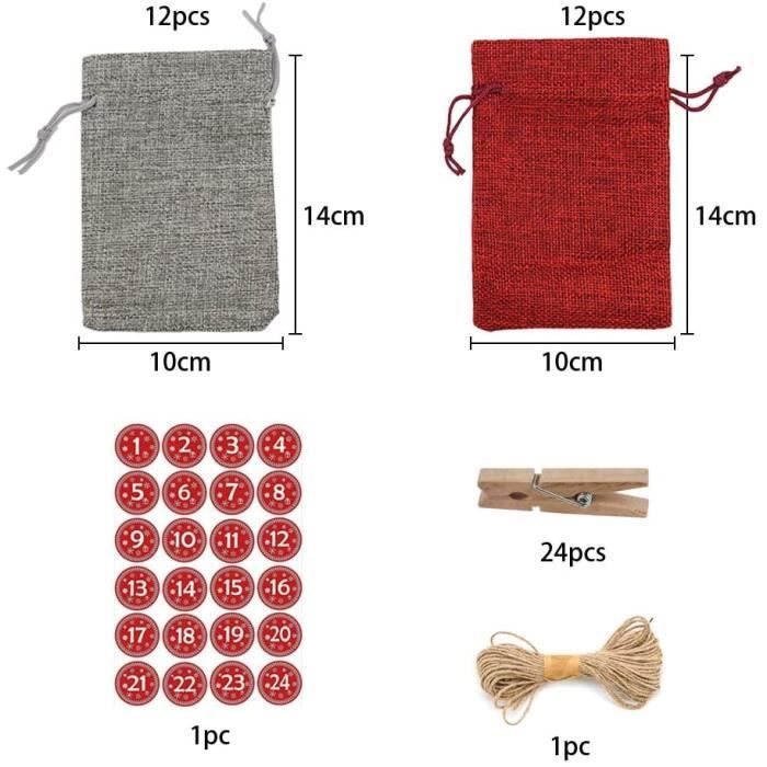 Calendrier De L'Avent,Calendrier Avent A Remplir,24Pcs Sac De Jute Tissu à Remplir, Calendrier