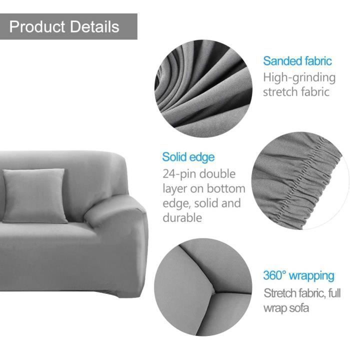 FIGOOO Housse De Canapé Extensible 3 Places Avec Accoudoirs - Protection Antidérapante Lavable, Gris Foncé
