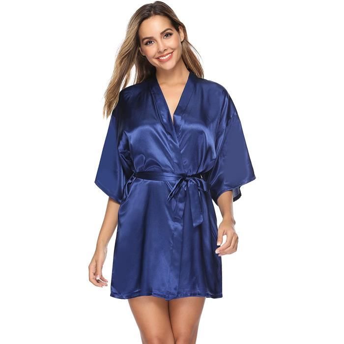 Peignoir Satin Femme Robe de Chambre Kimono Femmes Sortie de Bain Nuisette Deshabille Couleur Pure Vetements de Nuit pour Fete Mar Cdiscount Maison
