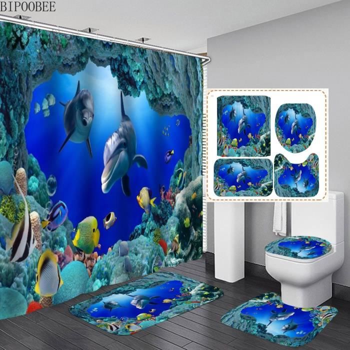 Rideaux de douche,3D océan Design dauphin tissu imperméable salle