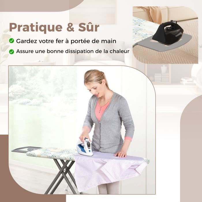 COSTWAY Table à repasser pliable avec repose-pieds, hauteur réglable, housse amovible, en métal robuste, compacte et peu encombrante, pour salon, buanderie (gris clair COSTWAY Table à repasser pliable avec repose-pieds, hauteur réglable, housse amovible, en métal robuste, compacte et peu encombrante, pour salon, buanderie (gris clair