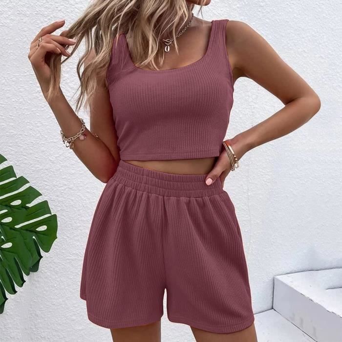 Survetement Femmes Casual Ensemble 2 pieces Suit Ample Sans Manches Ete Debardeur Crop Top Short Jogging Sportswear Cafe Cafe Cdiscount Sport