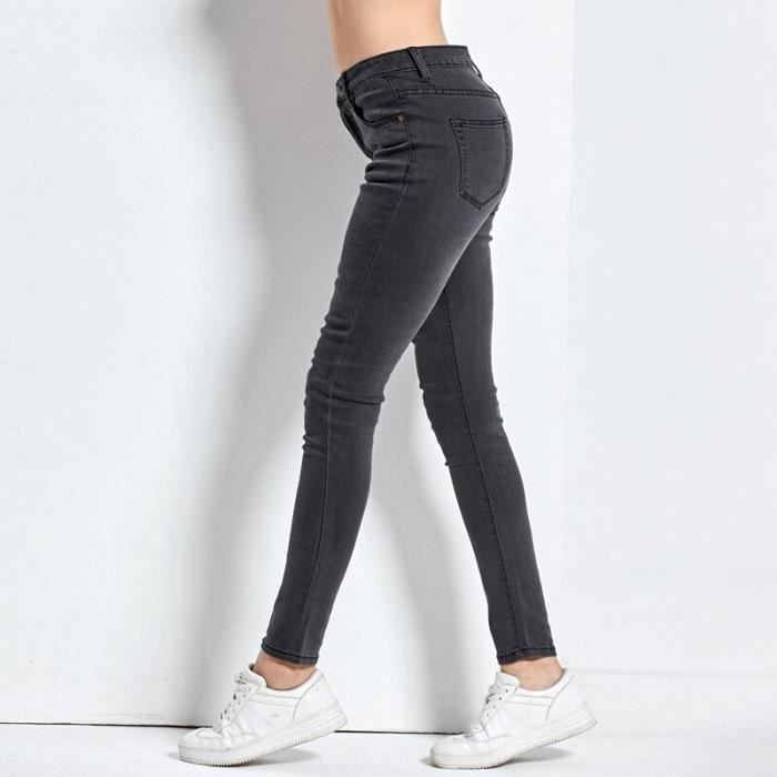 JEANS Jean taille haute Femme jean moulant Femme grande taille noir maman jean Femme crayon pantalon en jean Type Gris fonce Blanc Cdiscount Pret a Porter