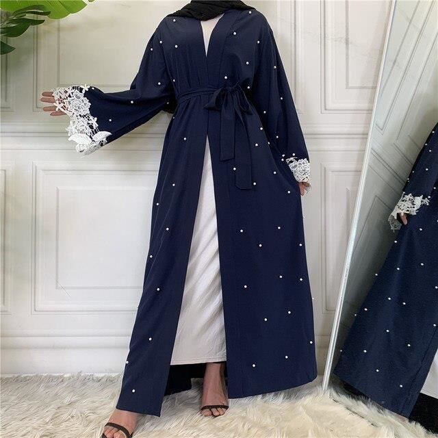Arabe duba Abaya Kimono Hijab musulman pour les femmes perles