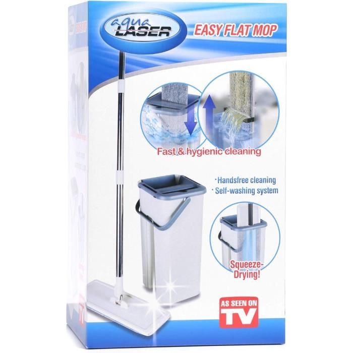 Balai Serpillère Auto-nettoyant Compact, Tête Pivotante 360°, Seau 2 Compartiments Lavage/essorage, Idéal Pour Tous Sols
