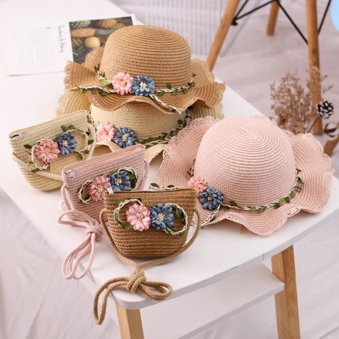 CASQUETTE Style2 2 bonnet bebe fille Chapeau et sac de plage a fleurs pour bebe chapeaux et casquettes princesse pour enfants de 2 Cdiscount Pret a Porter