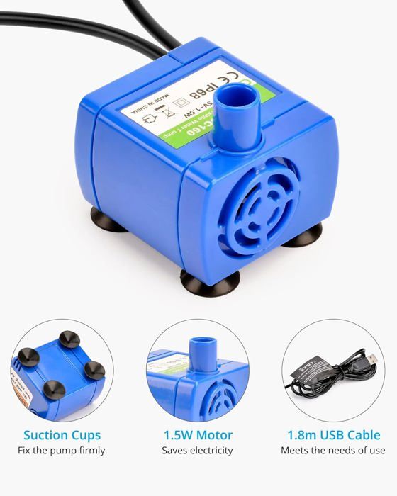 Pompe De Fontaine à Eau Pour Chat/chien - Submersible, USB, 120L/h, Réglable 3 Niveaux - Ultra-silencieuse - 3W
