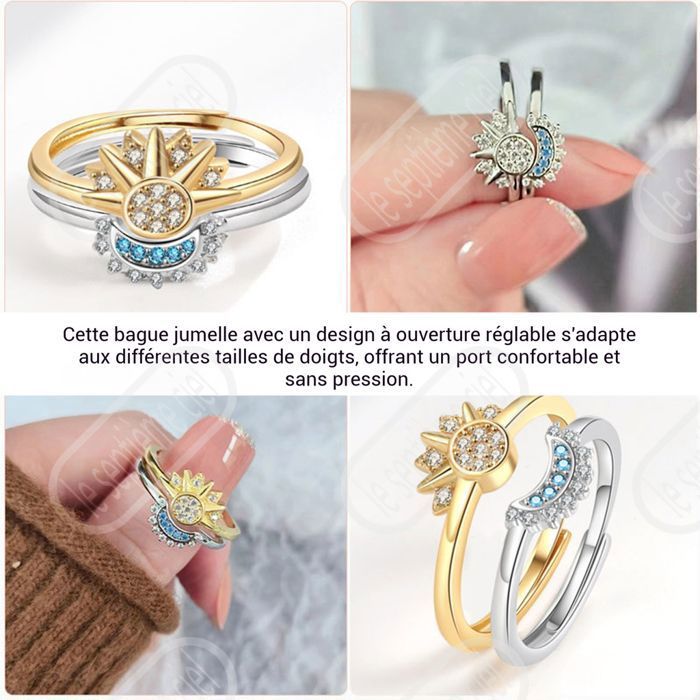 ZYONG 2 Pcs Rétro Soleil Lune Couple Anneaux Pour Femmes Hommes Réglable Paire Anneaux De Fiançailles De Mariage Bandes Bijoux Amoureux Kit Anneaux