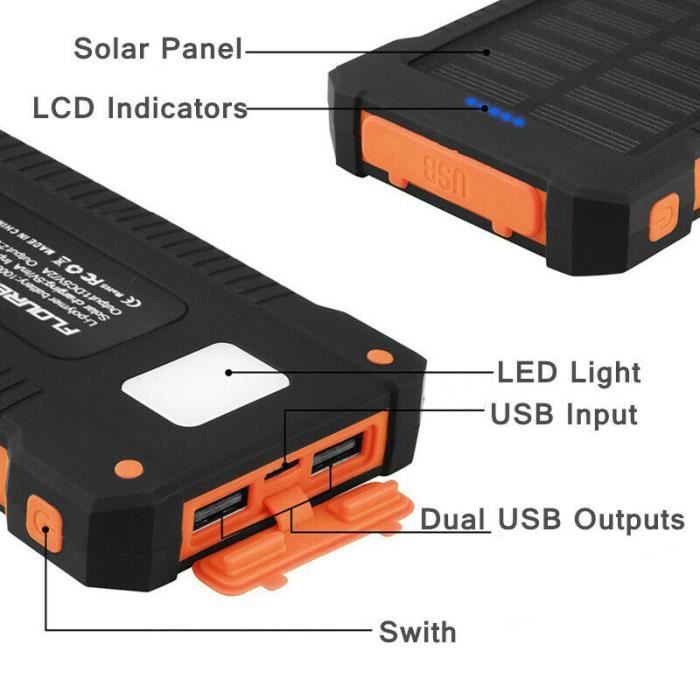 Batterie Externe Solaire Portable Étanche 12000 mAh avec 2 – LiliKdo