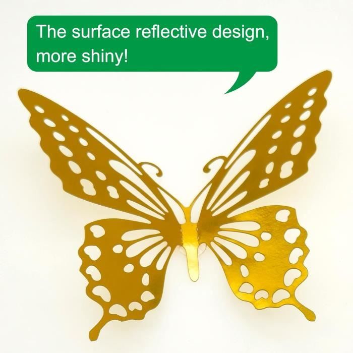 JUN-H 12 PCS Jaune Papillons 3D Stickers Muraux Papillon