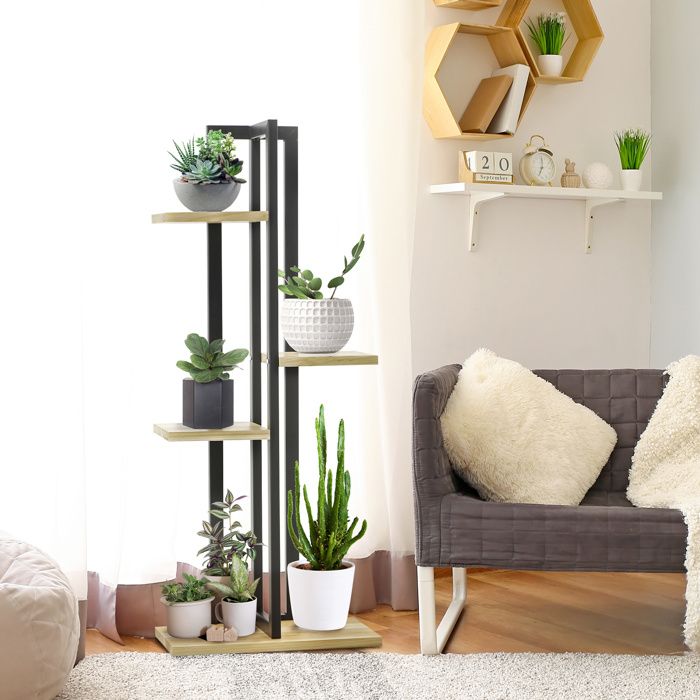 Outsunny Étagère à fleurs support plantes intérieur supports de pots porte plante 3 niveaux pliable bois de sapin 80 x 37 x 93 cm charge max. 50 kg pour intérieur, cour, terrasse, balcon