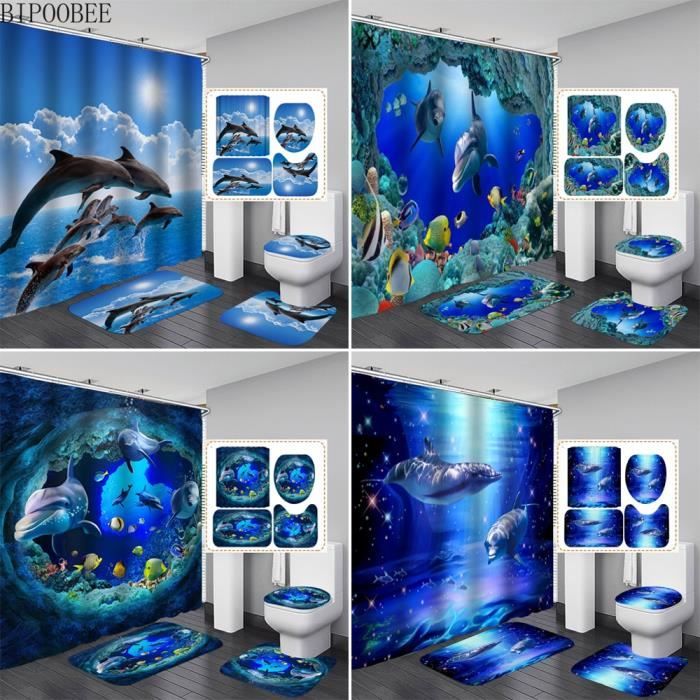 Accessoires salle de bain,Rideau de douche pour enfants, motif de  dinosaure, motifs d'animaux - Type 7 - 4pcs M(150x180cm) - Cdiscount Maison