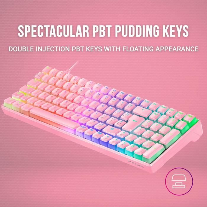 Clavier MARS GAMING Clavier Mécanique Sans Fil RGB MKCLOUD Rose Switch Outemu SQ PRO Bleu Langue