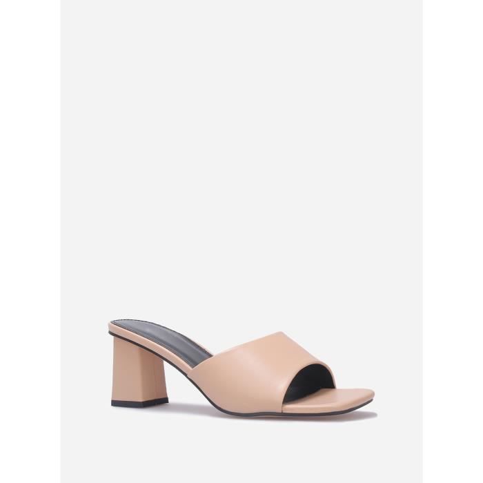 Mules femme Talon carre Bout ouvert carre Synthetique Beige Beige Cdiscount Chaussures