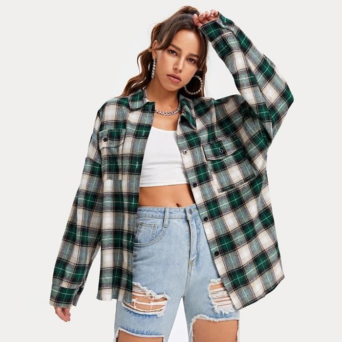 Chemise carreaux sales verte femme