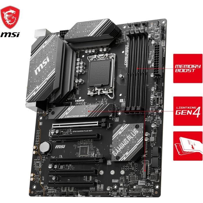 Carte Mère GIGABYTE B760 Gaming X AX - Pour Intel Core 14e Gen, DDR5 7600MHz, Wi-Fi 6E, 2.5GbE LAN