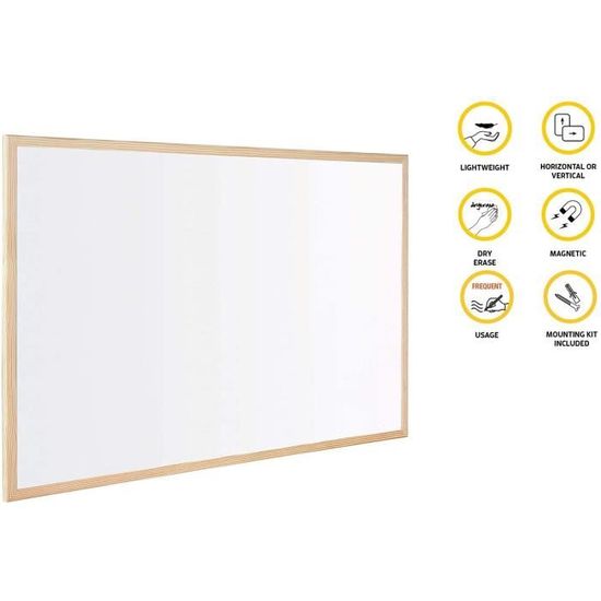 KAV Tableau blanc magnétique pour enfants Tableau blanc avec cadre en bois Tableau blanc effaçable à sec 400 x 300 mm 