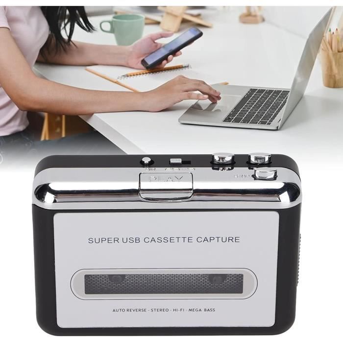 Lecteur Cassette Portable USB MP3 Convertisseur – Walkman Radio FM/AM Stéréo Noir