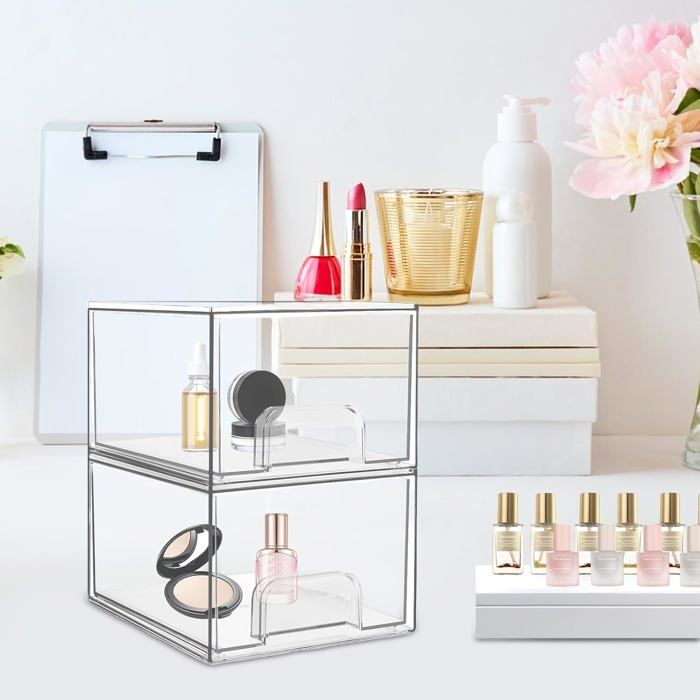 Vtopmart Lot De 60 Organiseurs De Tiroir En Plastique Transparent De 4 Tailles Pour Salle De Bain Et Coiffeuse, Organisation De La Maison Pour Maquillage, Ustensiles De Cuisine