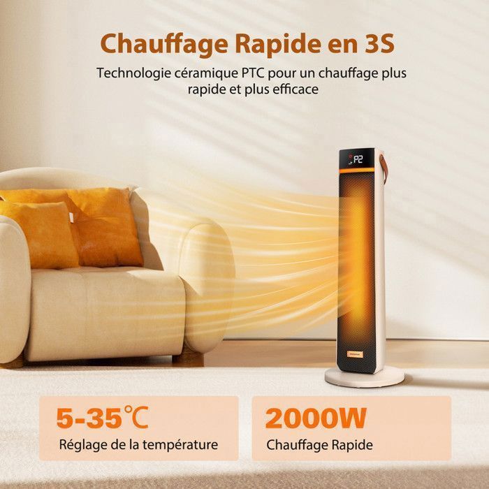 Chauffage Céramique électrique Soufflant 1000W/2000W - Économique Avec Télécommande