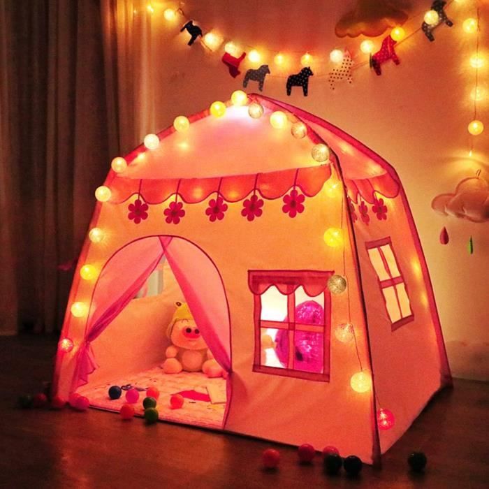 Tente D’intérieur Pour Enfants Avec Tapis Et Lumières – 146 X 96 X 133 Cm – Pour 3-4 Enfants – Coton/polyester – À Partir De 3 Ans