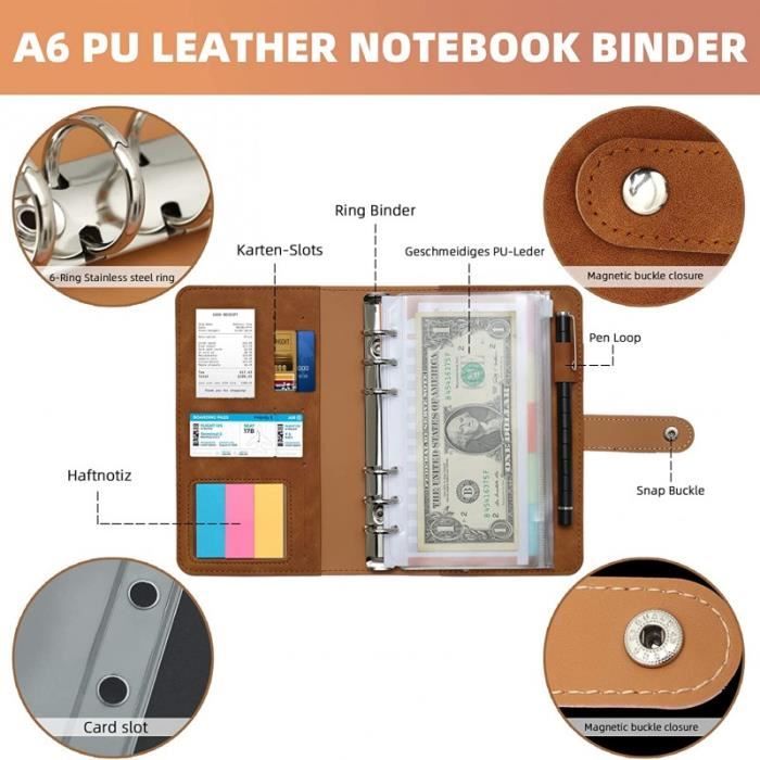 Classeur A6 En Simili Cuir Crocodile - 6 Anneaux - Fermeture Pression Cachée - Pour Budget, Planning, Collection