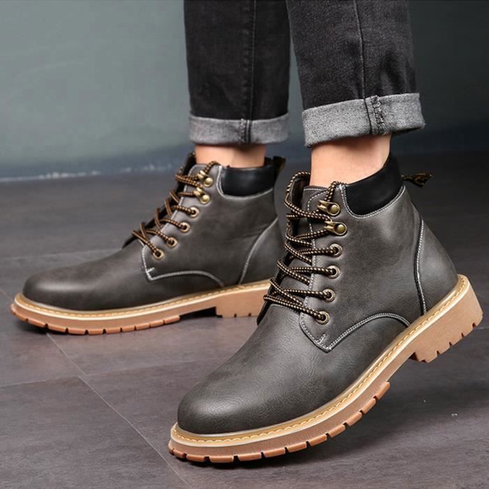 Bottes Martin Homme MARTIN 2021 Pu Cuir Gris Loisirs permeable a l air Gris Cdiscount Chaussures
