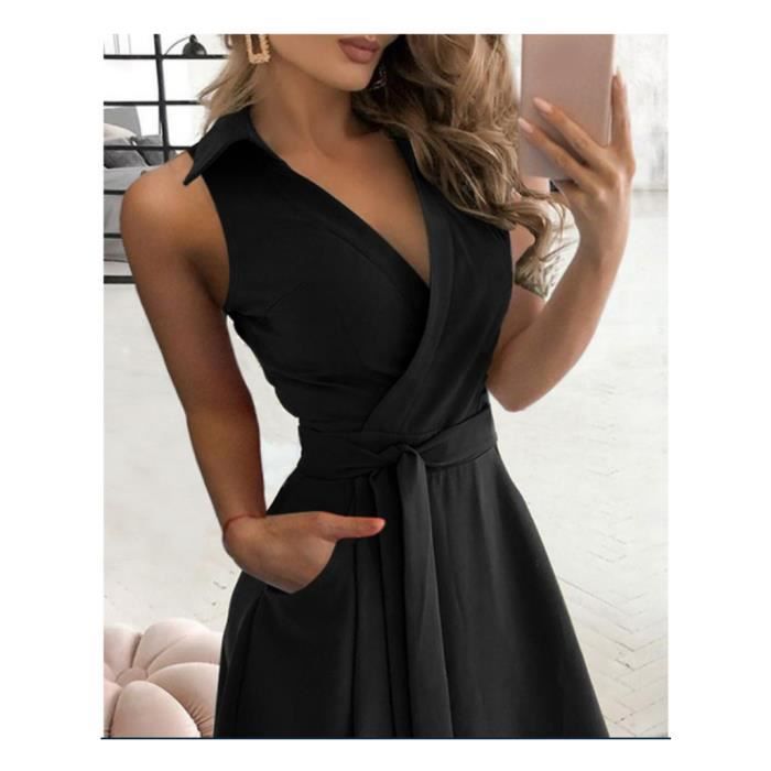 ROBE DE PLAGE Femme - Robe d'été à pois bohème à col en V - Noir WH™ Noir -  Cdiscount Prêt-à-Porter