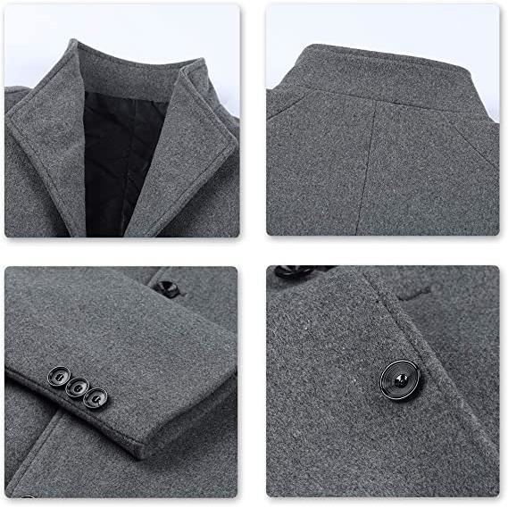Manteau Hiver Long Homme Allthemen - Trench Coat Laine Polyester Coupe-vent Col Montant