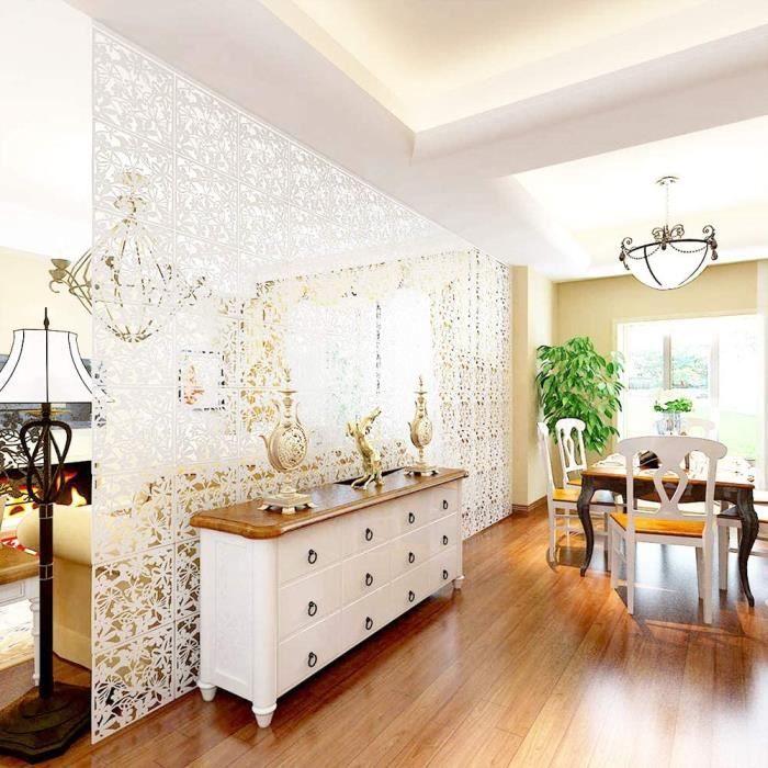 Paravent Mural Décoratif - 12 Panneaux 40x40 Cm Blanc - Séparateur De Pièce Modulable