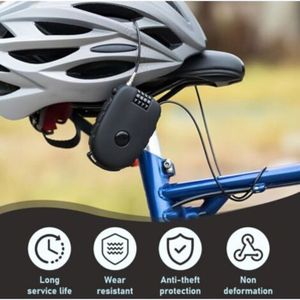 Câble Antivol 150 Cm Avec Cadenas à Code 4 Chiffres – Pour Vélo, Moto, Casque, Poussette – Noir